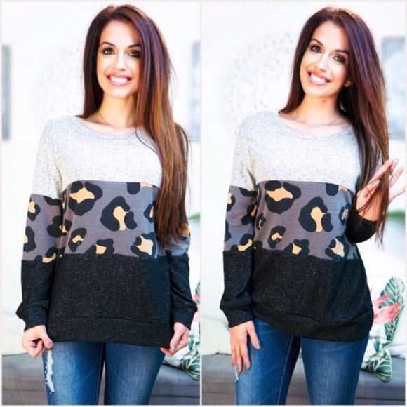 ValMarie Tops - ULTRA SOFT GREY LEOPARD CHARCOAL PULLOVER
